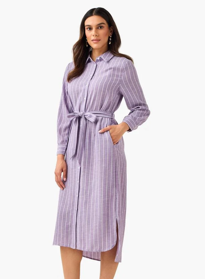 سبلاش فيڤ Striped Women Shirt Dress with Tie-Up Belt